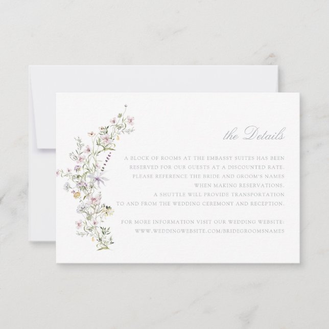 Elegant Wildflowers Blush Wedding Details Insert Invitation (Front)