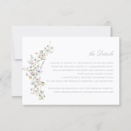 Elegant Wildflowers Blush Wedding Details Insert Invitation