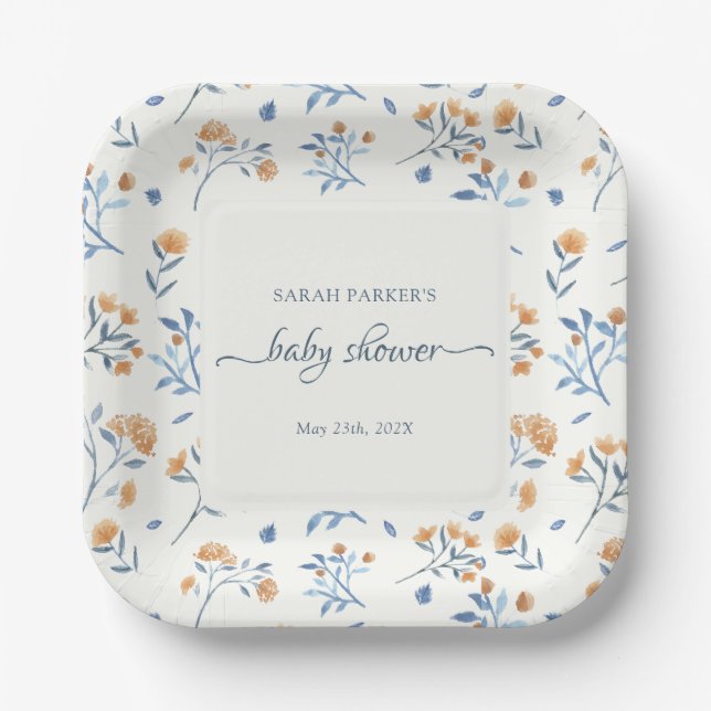 Elegant Wildflowers Boho Baby Shower  Paper Plates (Front)