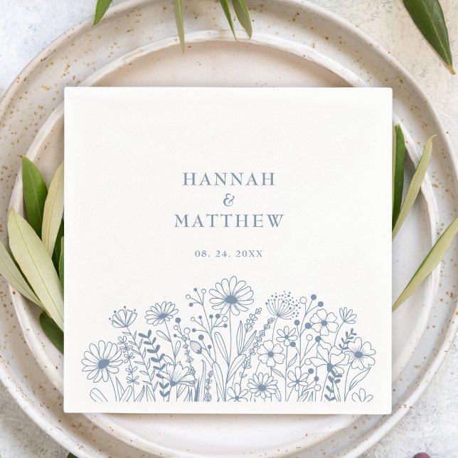 Elegant Wildflowers Boho Dusty Blue Wedding Napkins (Creator Uploaded)