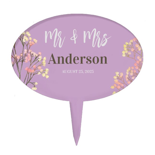 Elegant Wildflowers Boho  Wedding Cake Topper (Front)