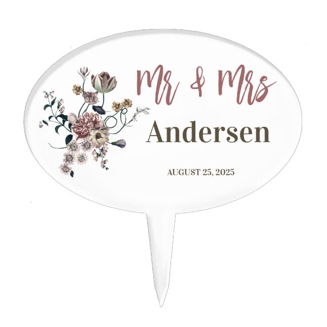 Elegant Wildflowers Boho Wedding Cake Topper (Front)