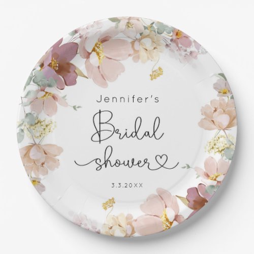 Elegant Wildflowers bridal shower Paper Plates