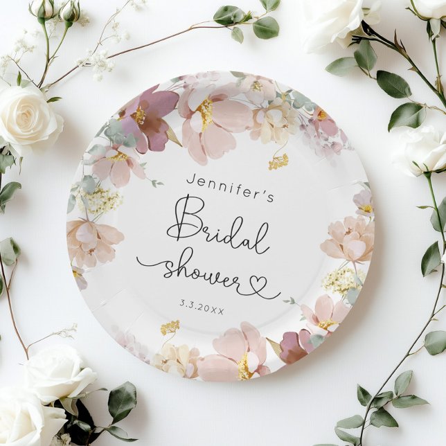 Elegant Wildflowers bridal shower Paper Plates (Creator Uploaded)
