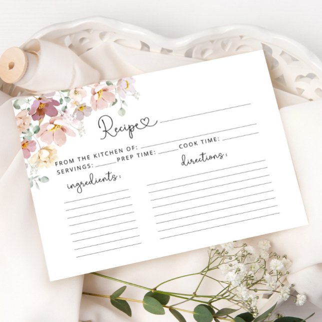 Elegant wildflowers bridal shower recipe card (Creator Uploaded)