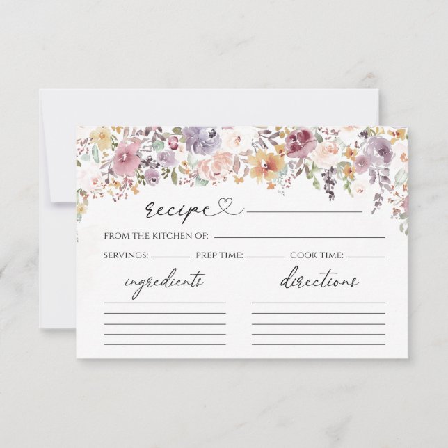 Elegant wildflowers bridal shower recipe card (Front)
