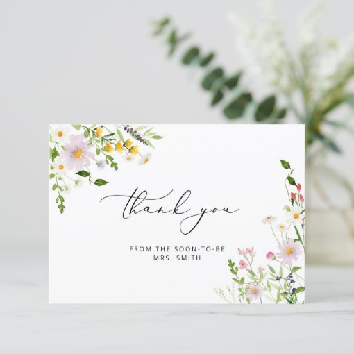 Elegant wildflowers bridal shower thank you card | Zazzle