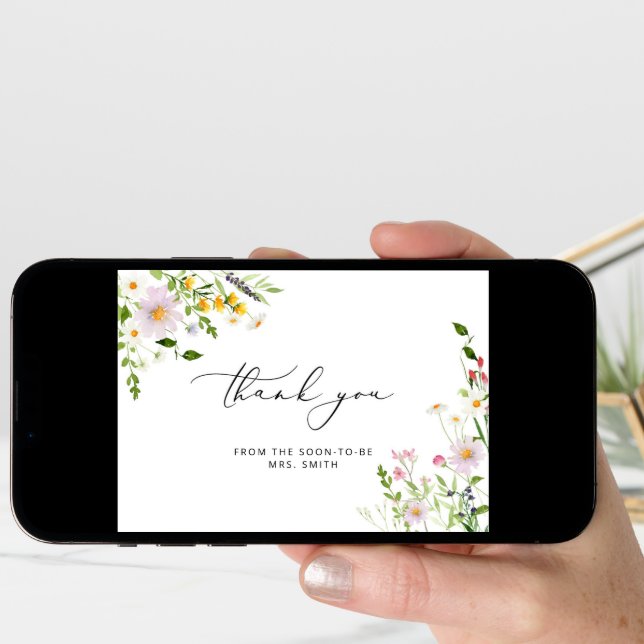 Elegant wildflowers bridal shower thank you card (Front Digital)