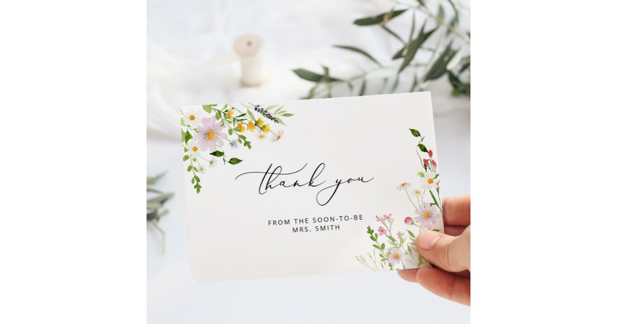 Elegant wildflowers bridal shower thank you card | Zazzle