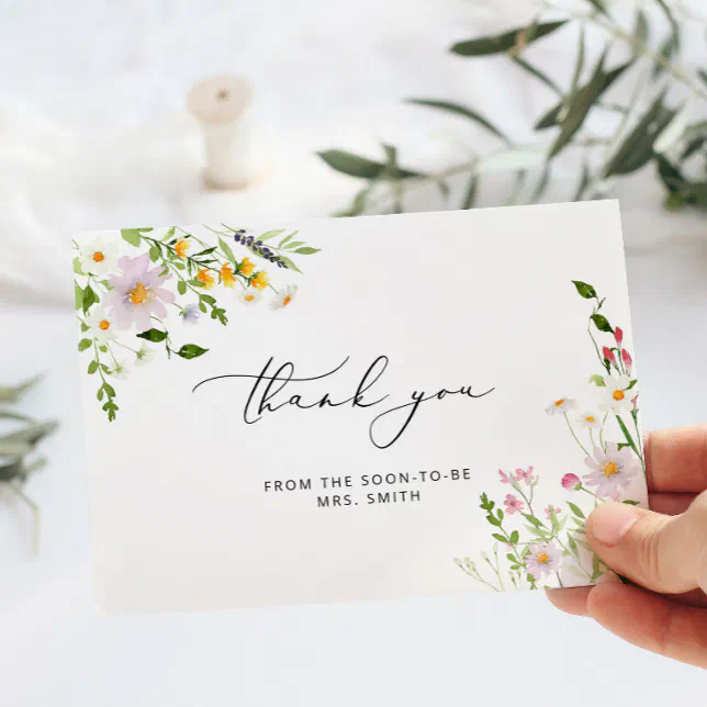 Elegant wildflowers bridal shower thank you card | Zazzle