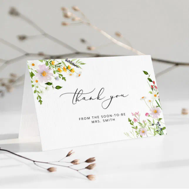 Elegant wildflowers bridal shower thank you card | Zazzle