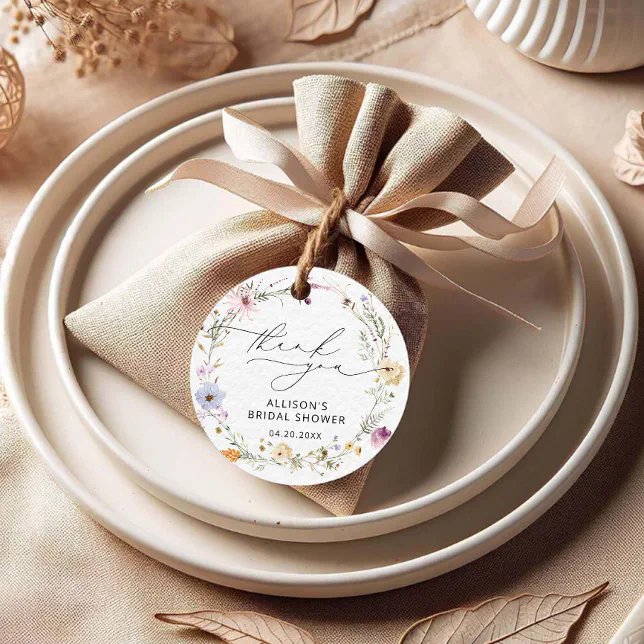 Elegant Wildflowers Bridal Shower Thank You Favor Tags | Zazzle