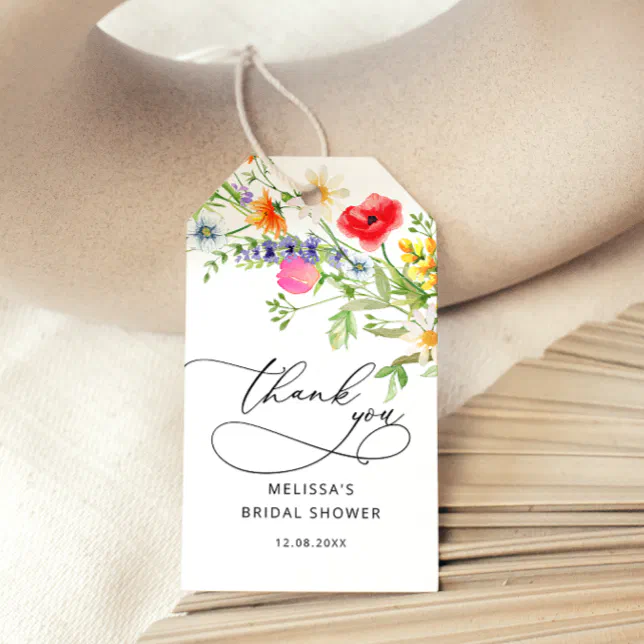 Elegant Wildflowers Bridal Shower Thank You Gift Tags | Zazzle