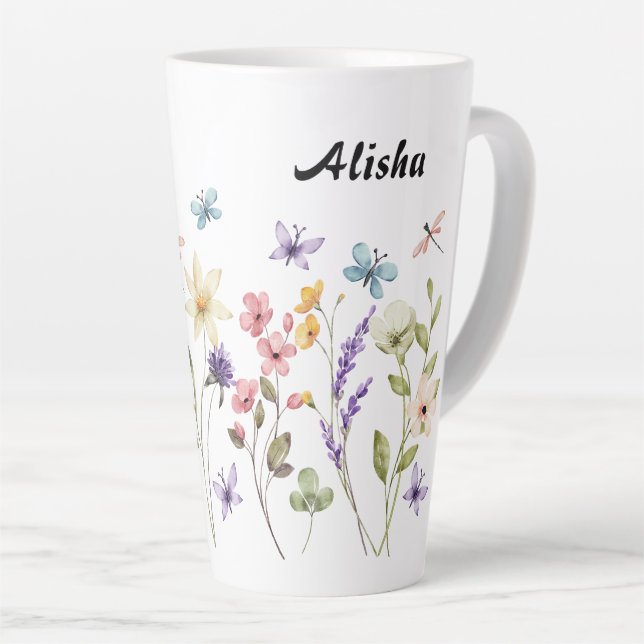 Elegant Wildflowers Butterflies  Latte Mug (Right Angle)