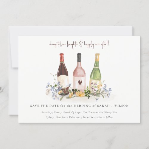 Elegant Wildflowers Cheers to Love Wine Bottles Save The Date