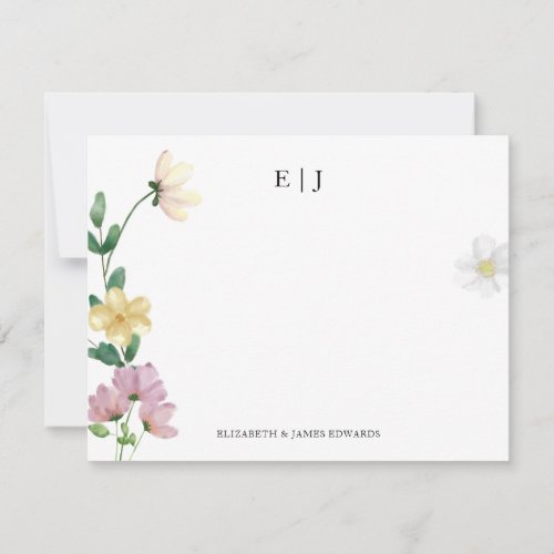 Elegant Wildflowers Couple Initials Personalized Note Card