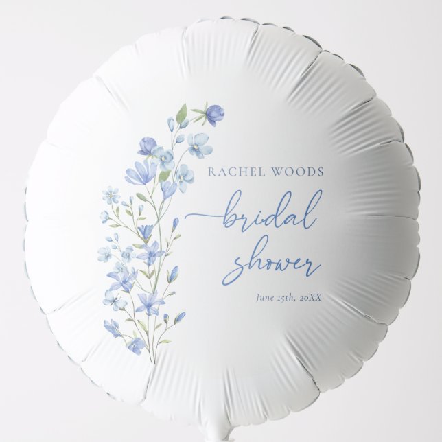 Elegant Wildflowers Dusty Blue Bridal Shower Balloon (Front)