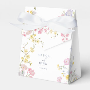 Elegant  Wildflowers Dusty Blue Script Wedding Favor Boxes
