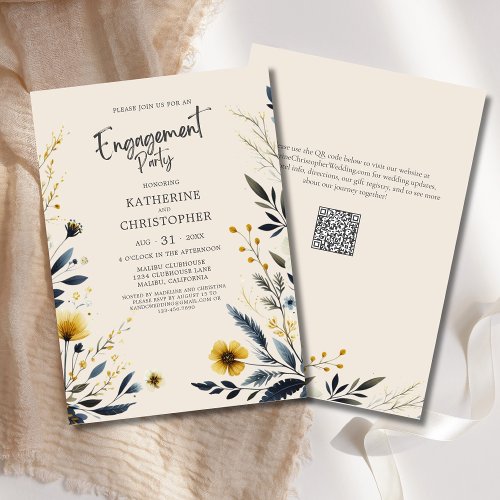 Elegant Wildflowers Engagement Party Beige Invitation