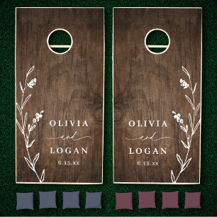 Elegant Wildflowers Farmhouse Rustic Wood Wedding Cornhole Set