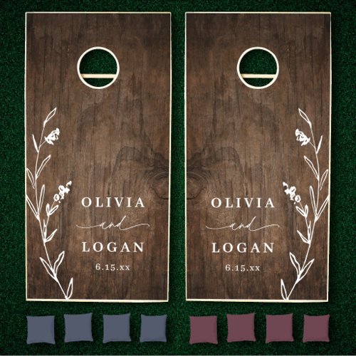 Elegant Wildflowers Farmhouse Rustic Wood Wedding Cornhole Set