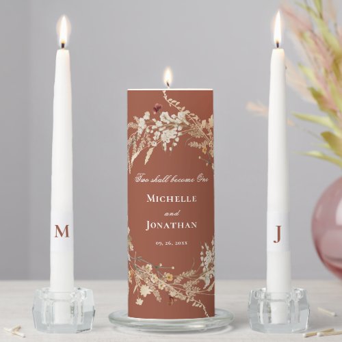 Elegant Wildflowers Floral on Terracotta Bible Unity Candle Set