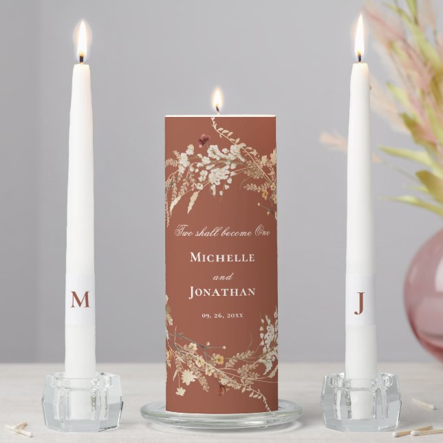 Elegant Wildflowers Floral on Terracotta Bible Unity Candle Set (In Situ)