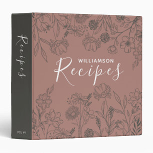 Elegant Wildflowers Floral Rose Gold Recipe 3 Ring Binder