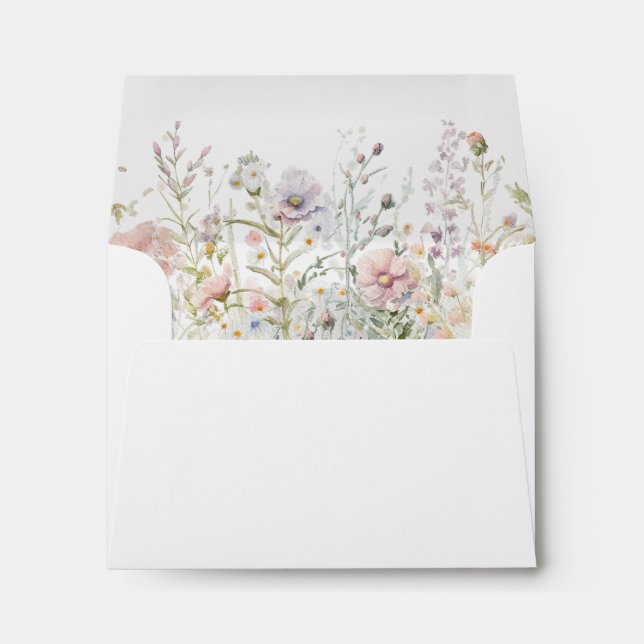 Elegant Wildflowers Floral Watercolor Wedding Envelope (Back (Bottom))