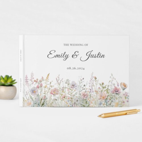 Elegant Wildflowers Floral Watercolor Wedding Guest Book