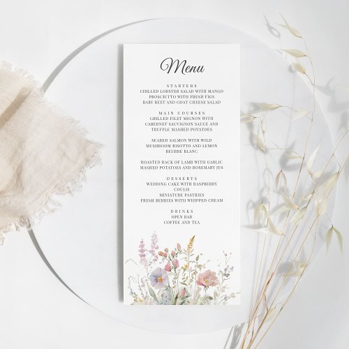 Elegant Wildflowers Floral Watercolor Wedding Menu