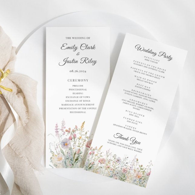 Elegant Wildflowers Floral Watercolor Wedding Program (Creator Uploaded)