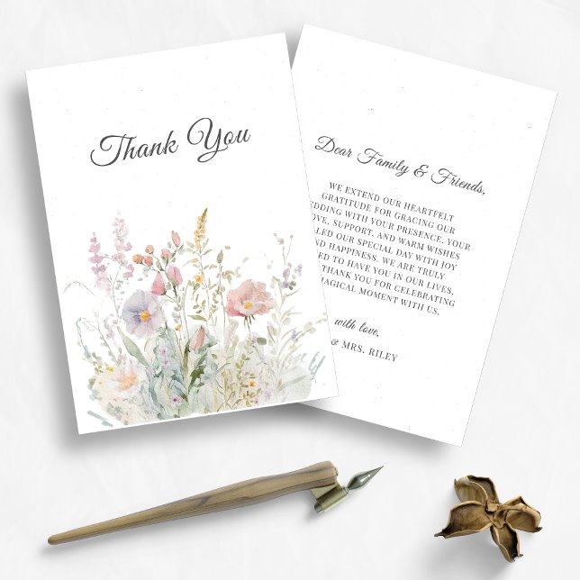 Elegant Wildflowers Floral Watercolor Wedding Thank You Card (Creator Uploaded)