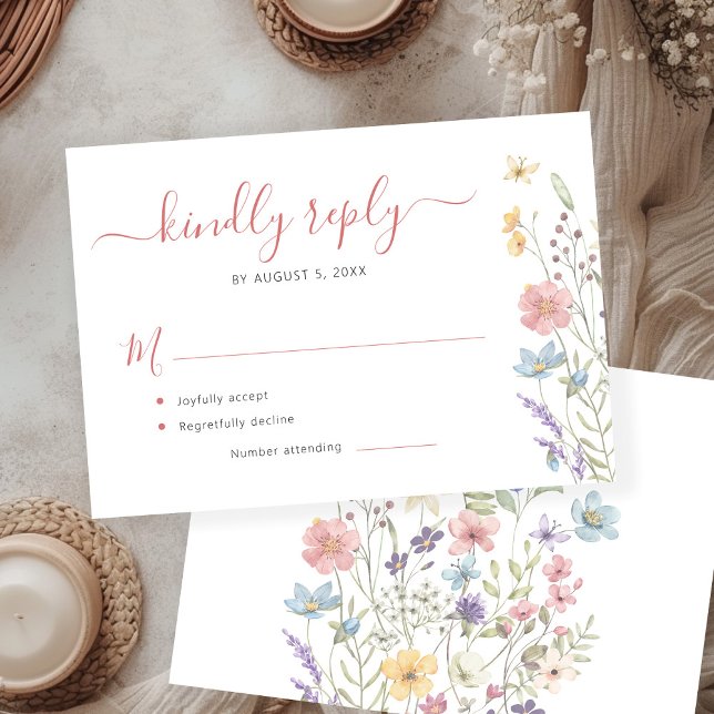 Elegant wildflowers floral wedding RSVP card (Creator Uploaded)