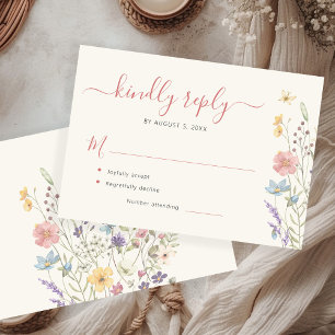 Elegant wildflowers floral wedding RSVP card