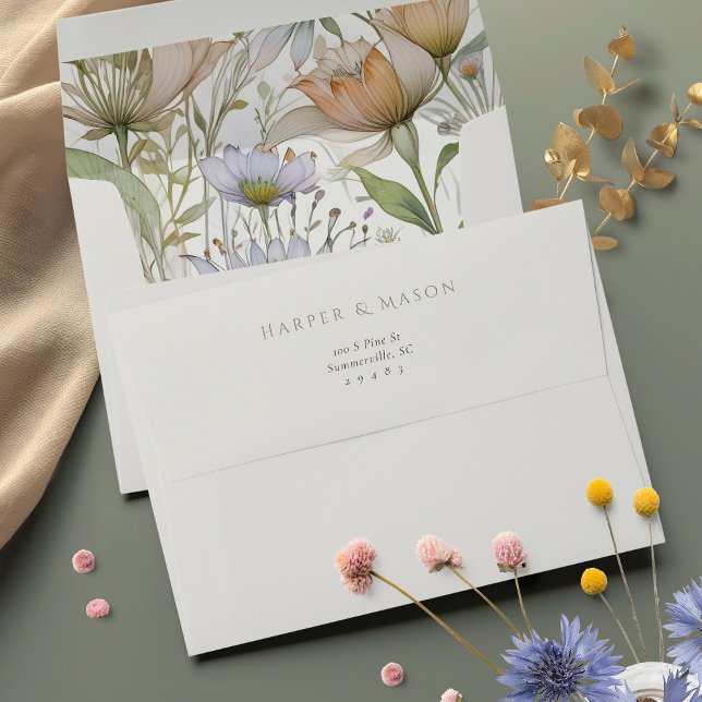 Elegant Wildflowers Fully Printed Wedding Envelope (Creator Uploaded)