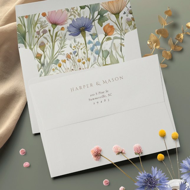 Elegant Wildflowers Fully Printed Wedding Envelope (Creator Uploaded)