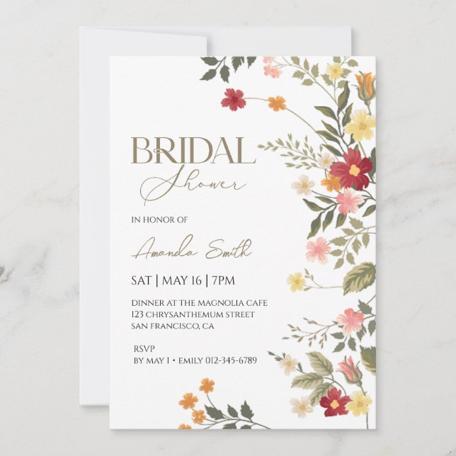 Elegant Wildflowers garden bridal shower Invitation (Front)