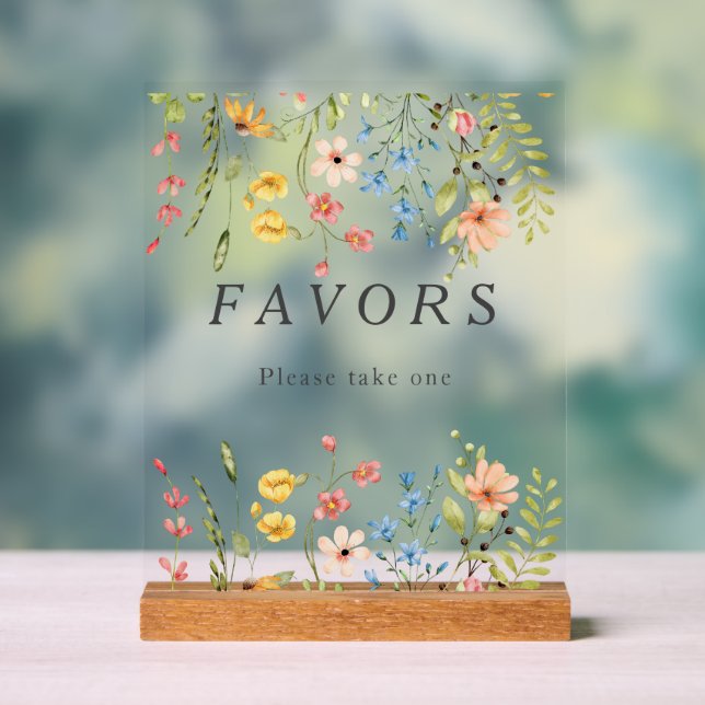  Elegant Wildflowers Garden Wedding Favors Acrylic Sign (Neutral)