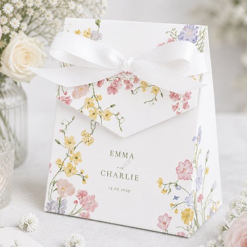 Elegant  Wildflowers Green Script Wedding Favor Boxes