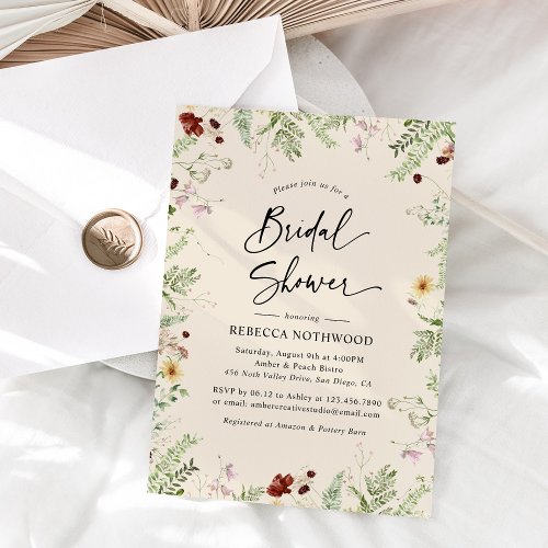 Elegant Wildflowers Greenery Bridal Shower Invitation