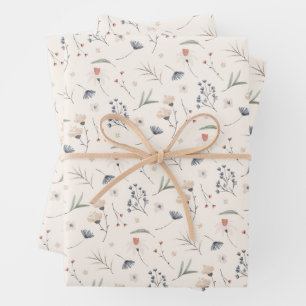 Elegant Wildflowers Ivory Wrapping Paper Sheets