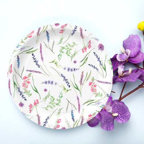 Elegant Wildflowers Lavender Bridal Shower Paper Plates