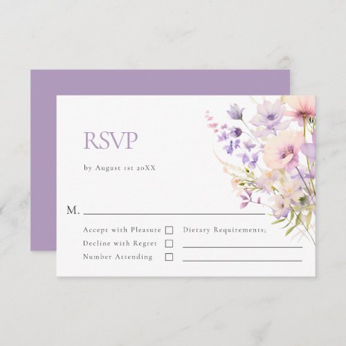 Elegant Wildflowers Lavender Violet Wedding RSVP Card