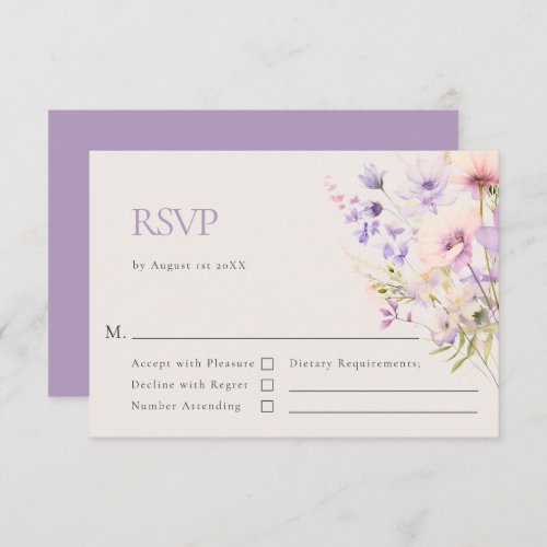 Elegant Wildflowers Lavender Violet Wedding RSVP Card