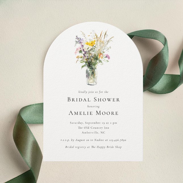 Elegant Wildflowers Mason Jar Bridal Shower Invitation (Creator Uploaded)