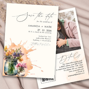 Elegant Wildflowers Mason Jar Save the date Invitation
