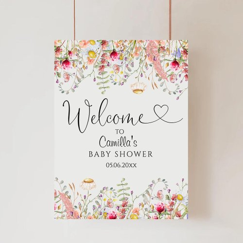 Elegant Wildflowers Meadow Baby Shower Welcome Poster