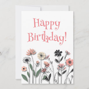 "Elegant Wildflowers Minimalist Birthday Card 