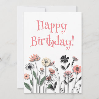 "Elegant Wildflowers Minimalist Birthday Card 